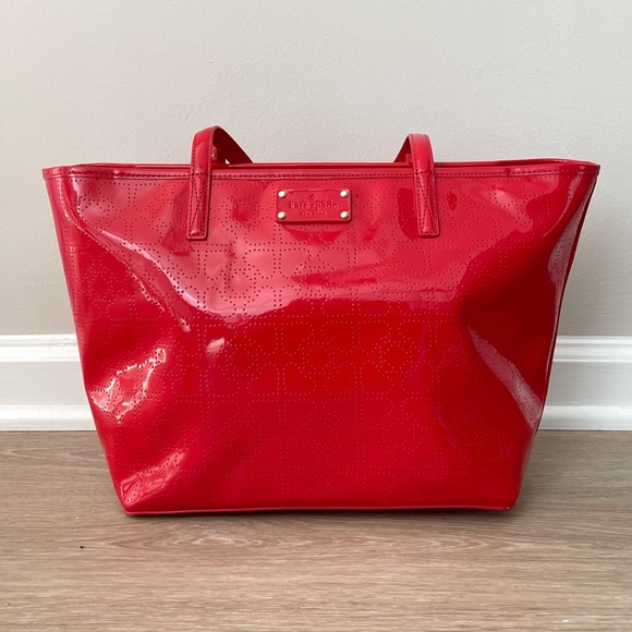 kate spade Handbags - Kate Spade Harmony Metro Perforated Red Patent Leather Hearts Tote Bag